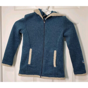 KÜHL Girls XS (5–6) Blue Fleece Jacket Sherpa Trim Full Zip Hoodie